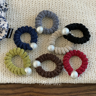 韩国进口新年红 百搭实用珍珠无痕电话线发圈弹力好不伤发发绳