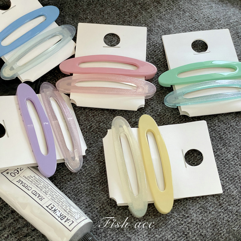 Fish acc韩国进口清新春夏闪粉果冻透感刘海对夹甜美简约侧边发夹