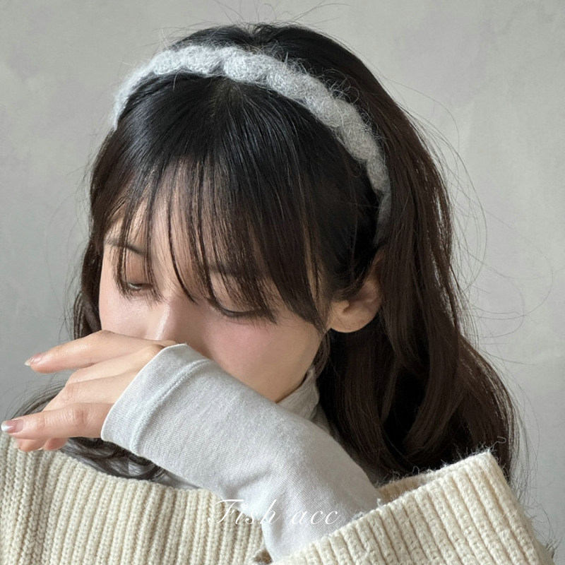 韩国进口发饰秋冬毛线针织麻花简约复古气质细边头箍发箍