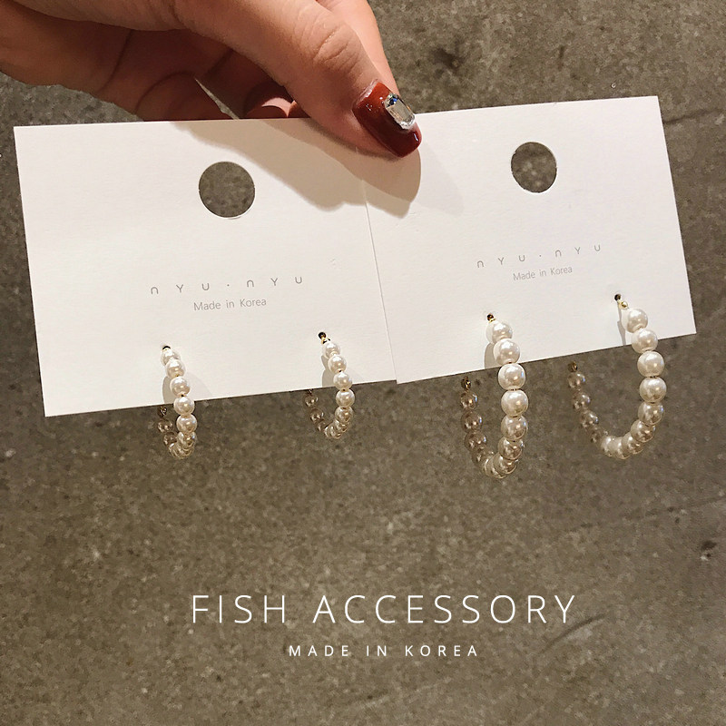 韩国东大门饰品珍珠半圈圆环气质精致名媛女耳环耳钉耳