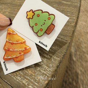 韩国进口kitsch新年圣诞节可爱童趣圣诞树雪人姜饼人发夹刘海边夹