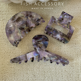 韩国东大门进口发夹女高级感梦幻星空紫大号抓夹交叉半圆盘发发抓