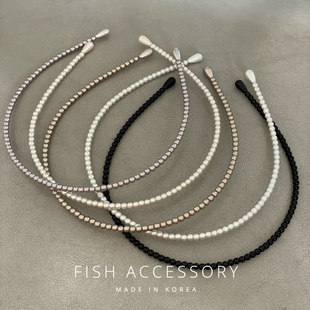 韩国进口小众气质温柔简约头箍纤细珍珠好弹力不夹头通勤百搭发箍