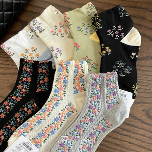 韩国东大门春季 棉袜可爱甜美麻花短袜小碎花女袜子透气短袜子 新品