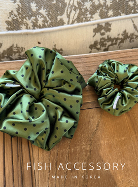 韩国进口肠圈复古绿色波点100SILK真丝高档光泽感加厚护发圈发绳