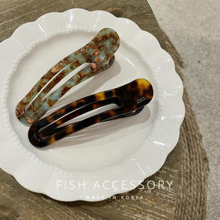 韩国进口高级感薄荷绿松中古花棕大号鸭嘴夹懒人发夹盘发马尾夹