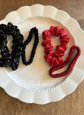 韩国进口19姆米30真丝桑蚕丝加厚波点酒红护发头绳无痕肠圈发圈