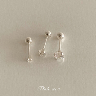韩国进口925银精致小水钻螺丝拧扣耳骨钉睡觉免摘气质简约耳钉