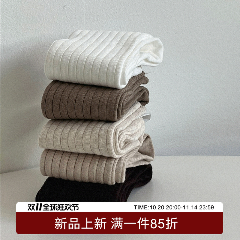 韩国东大门进口高品质经典搭配软糯坑条堆堆袜棉麻中筒偏长筒袜子