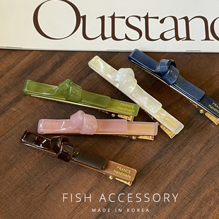 韩国进口小金标果冻感一字打结蝴蝶结简约气质边夹鸭嘴夹刘海发夹