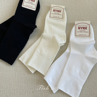 韩国东大门进口袜子女柔软透气长袜简约纯色奶油色百搭学生中筒袜