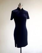 JULEE定制修身 旗袍藏蓝墨绿 改良丝绒短款