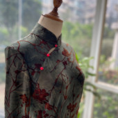 墨绿扎染植绒复古修身 JULEE服装 定制浪姐同款 改良旗袍