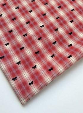 植绒蝴蝶结红色格子tr面料不易皱做服装手工面料