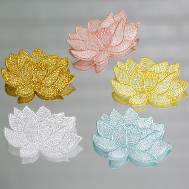 夏日diyt恤荷花真丝白色补丁贴