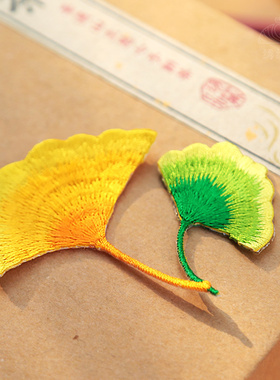 日单精品重瓣银杏刺绣布贴文艺风外套连衣裙包包破洞家居装饰贴