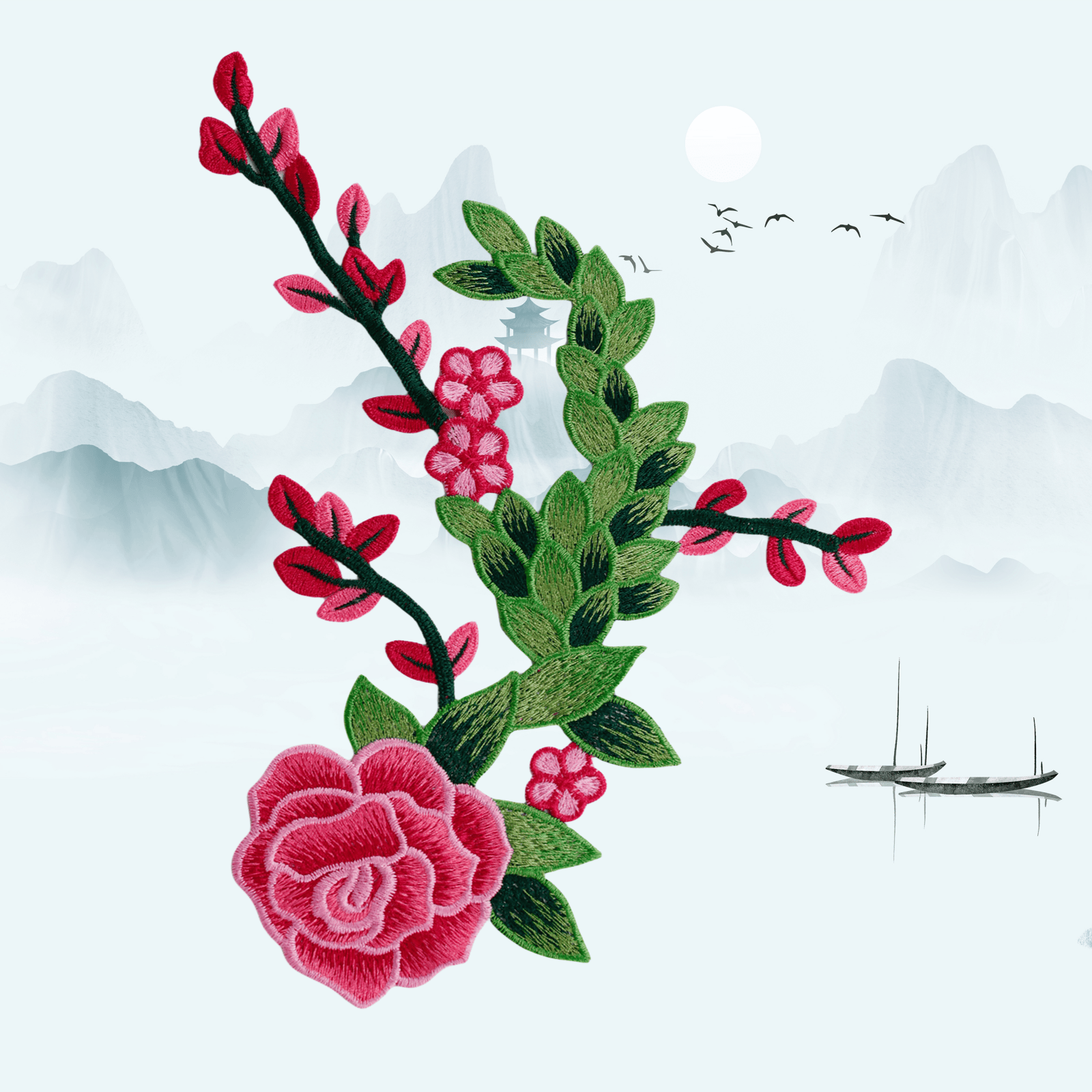 牡丹花朵刺绣辅料diy真丝裙子针织衫装饰贴花精致绣片补衣服布贴