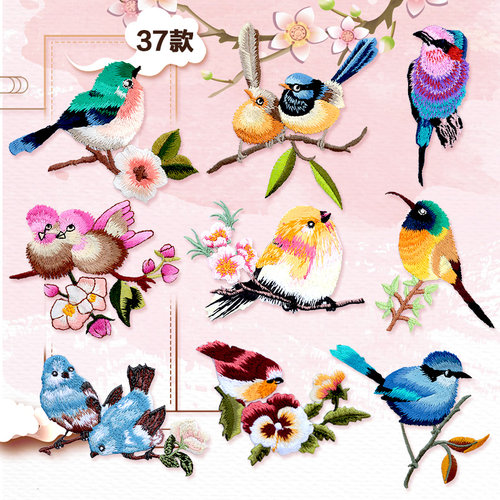 原创长衫羊绒大衣布片小鸟刺绣