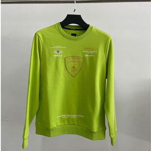 荧光绿刺绣圆领卫衣男高级感休闲套头衫 春秋季 兰bo基niwy185男士