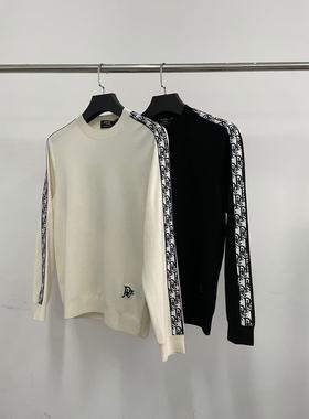 PPmy629男士新款潮牌侧边织带圆领宽松休闲套头打底毛衣