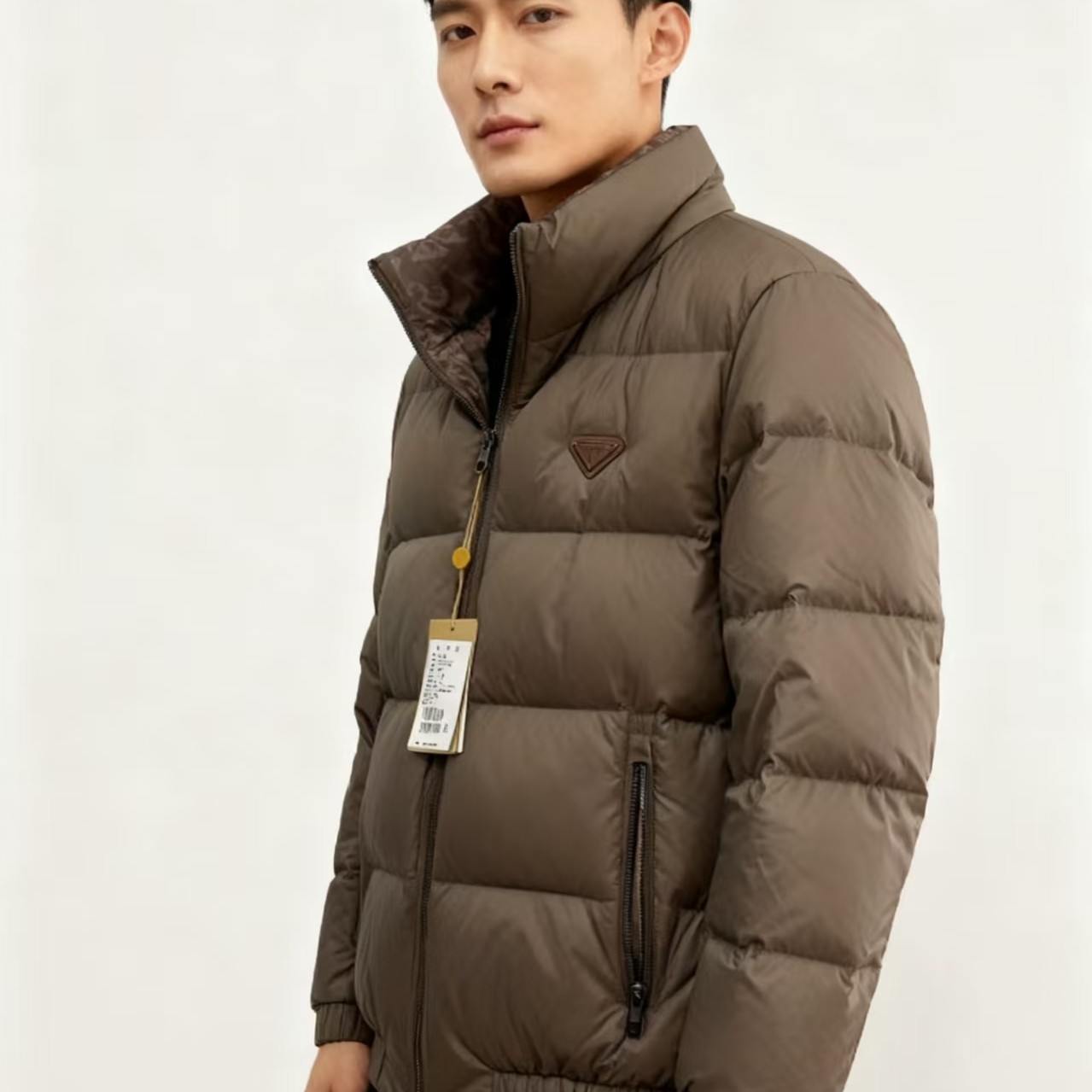 吊牌3999雷di波eryr525男士冬季新款双面穿咖啡色鹅绒羽绒服