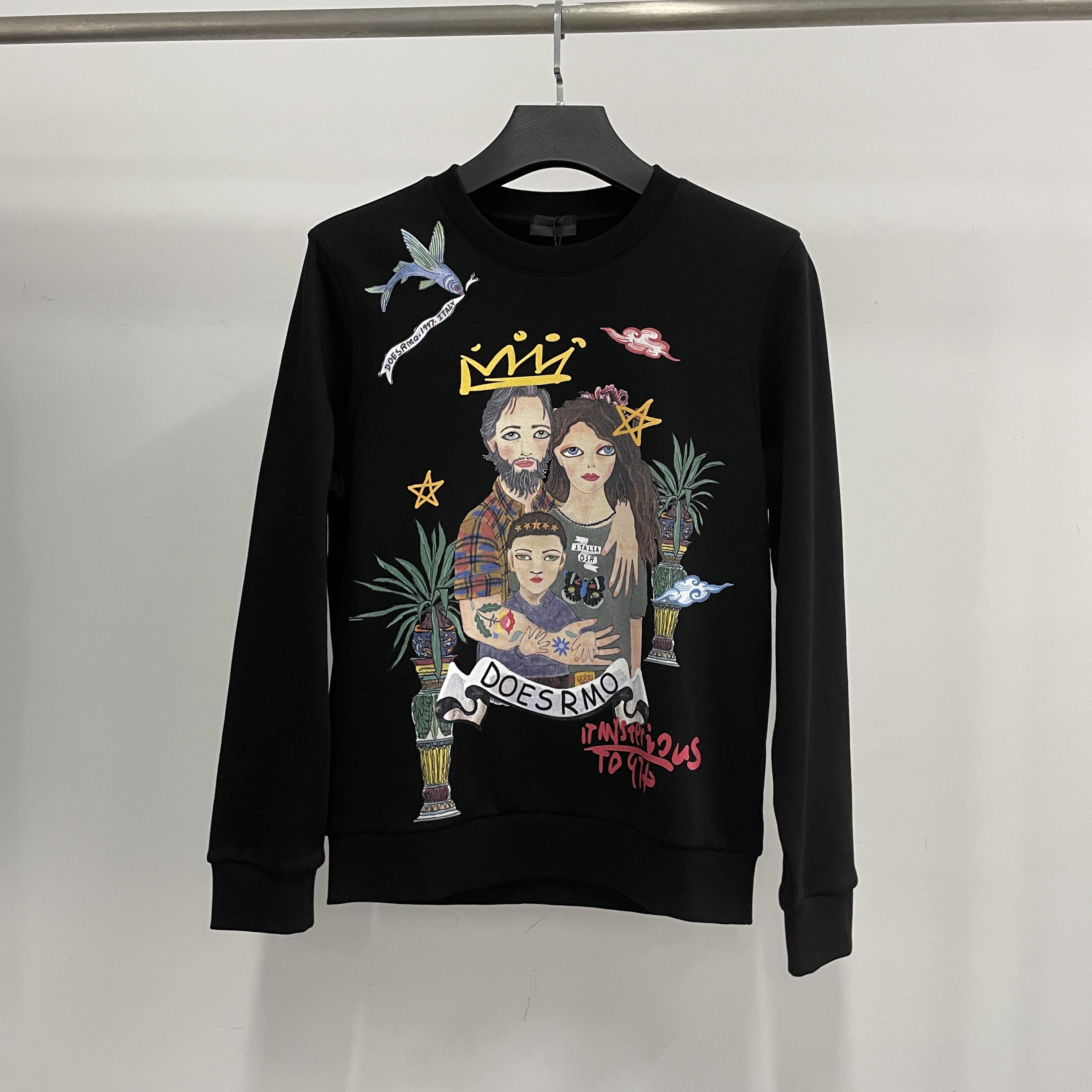 丹西mo吊牌价2380wy164男士秋季新款黑色胸前印花幸福一家人卫衣