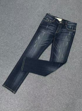 卡li亚ni吊牌价2170ku801男士新款蓝色微破洞牛仔裤修身弹力小脚