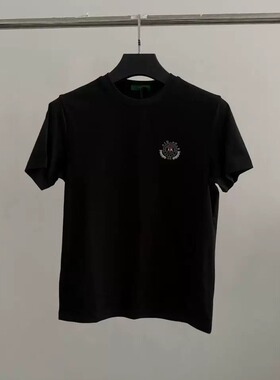雷di波erdt186男士夏季黑色宽松版型胸前logo标时尚轻奢款圆领T恤