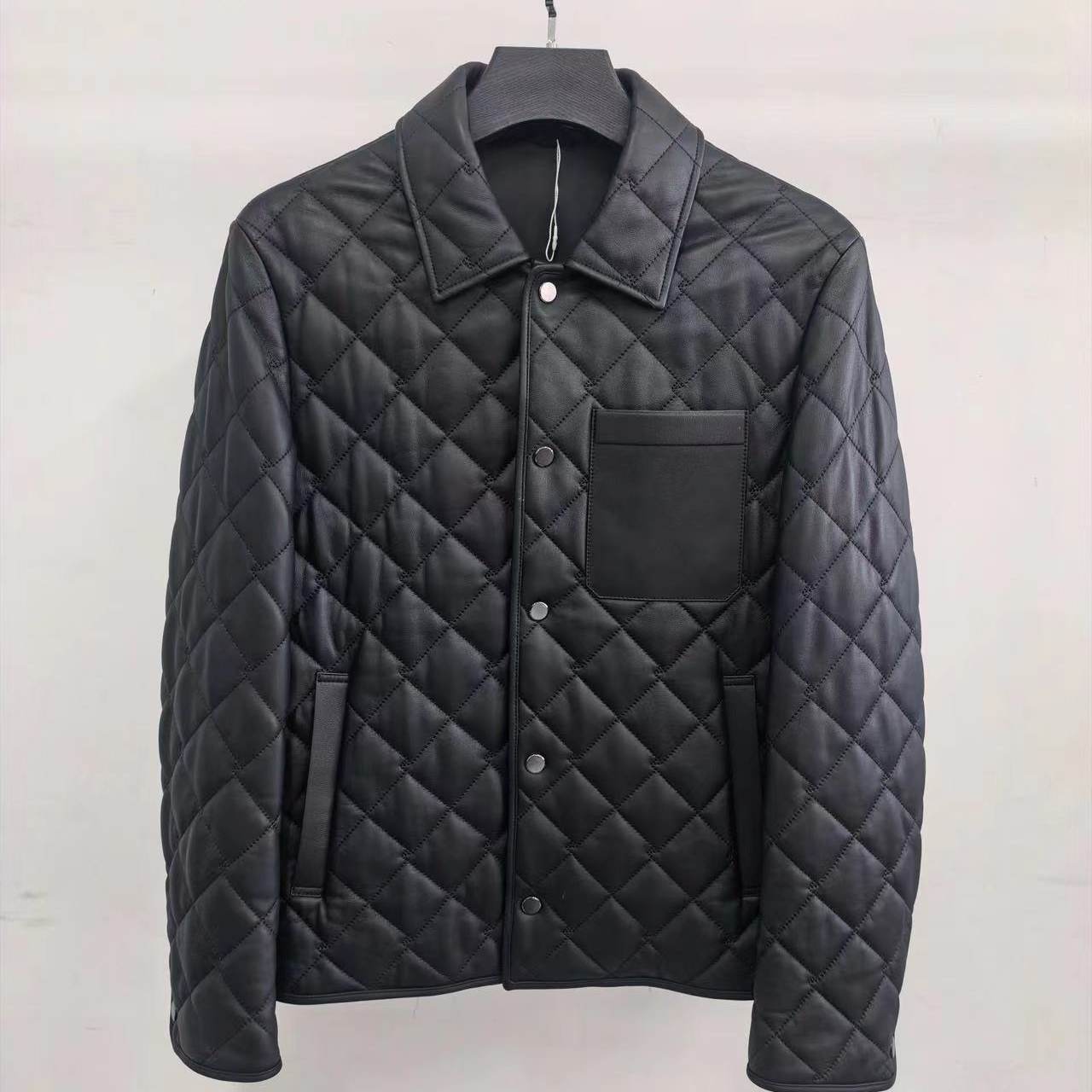 劲家py030男士秋冬季黑色经典菱格压线夹棉时尚翻领绵羊皮皮衣,男装,皮衣,淘宝优惠券,粉丝福利购,淘宝优惠卷