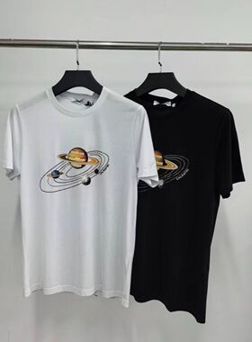 卡er拉fei尼dt012男士高端胸前重工刺绣黑白两色圆领短袖T恤