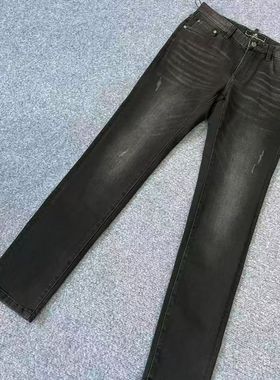 卡la尔fei尼吊牌1900+ku781男士秋冬季黑灰色水洗微破洞牛仔裤