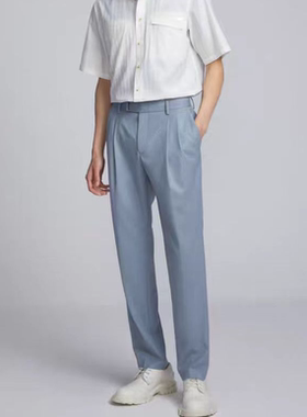 劲季砖柜2280ku576男士高端春夏新款雾蓝色羊毛休闲裤垂顺百搭