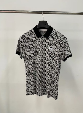 卡里亚ni新款dt921小码165码男士夏季轻奢满印字母翻领polo衫