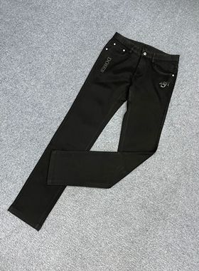 丹xi摩ku802男士新款黑色刺绣款牛仔裤修身弹力潮牌