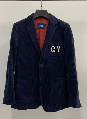 卡di利吊牌价3200+xf832男士秋季新款蓝色条绒刺绣休闲西装外套