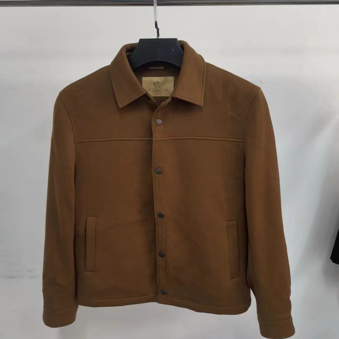 雷di波erjk871男士秋冬款卡其色针织修身翻领休闲夹克棉服外套