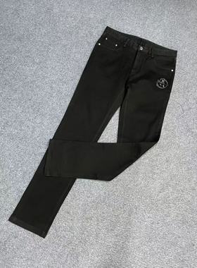 奥la玛ku803男士新款黑色刺绣烫钻款牛仔裤修身弹力潮牌复古