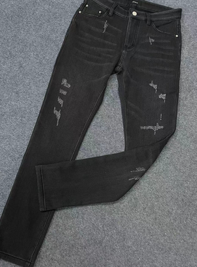 奥拉ma吊牌1690ku529男士秋冬厚款加绒深灰色磨毛牛仔裤