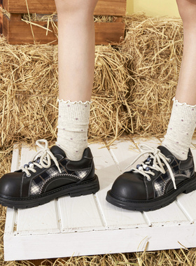 玛速主义2026年春季新款时尚黑色小皮鞋平底百搭休闲鞋系带单鞋女