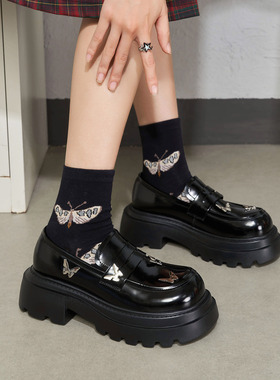 玛速主义2026年春季新款英伦风黑色小皮鞋厚底粗跟乐福鞋增高单鞋