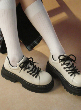 玛速主义2026年春季新款厚底粗跟单鞋黑色系带小皮鞋时尚休闲鞋女