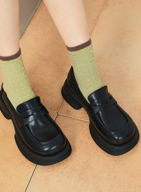 玛速主义 2026新款英伦风小皮鞋粗跟厚底乐福鞋女春休闲百搭单鞋