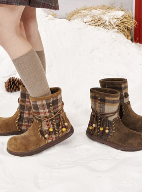 玛速主义2026新款百搭短筒短靴女春季复古休闲时装靴平底薄底单靴