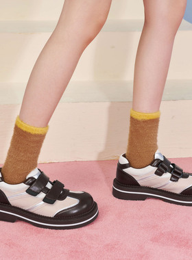 玛速主义2026年春季新款魔术贴黑色小皮鞋平底百搭单鞋时尚休闲鞋