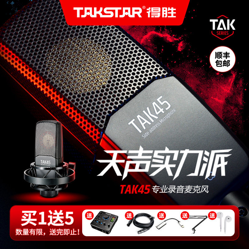 Takstar得胜TAK45电容麦克风k歌喊麦直播设备全套专业录音话筒