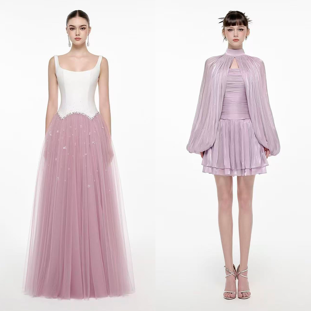 Josephine正品授权女礼服连衣裙撞色款吊带长裙缎面百褶裙