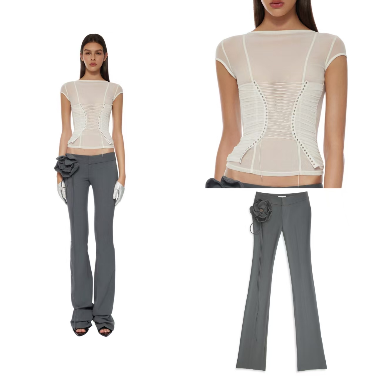 Fanci Club正品25SS 女火红蕾丝束腰T恤喇叭裤辣妹小众设计师越南