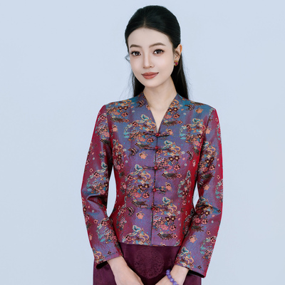 玉家人桑蚕丝蜀锦新中式女上衣