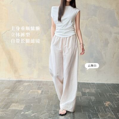 佐丹伊31091#夏季薄款新品夏轻裤口袋抽绳直筒显瘦外穿休闲长裤女