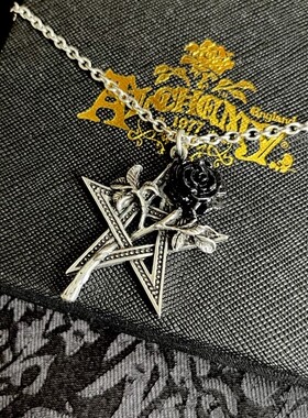 欧美A牌朋克饰品锁骨链黑玫瑰五芒星吊坠项链Alchemy Gothic P715